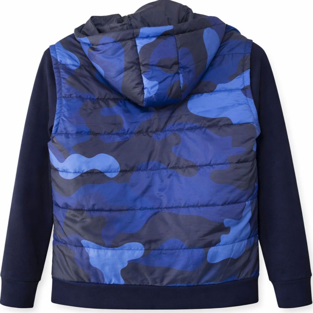 Reebok Blue Camo Hooded Puffer Jacket Youth 18 XXL Navy Red Zip Pockets - Picture 2 of 5